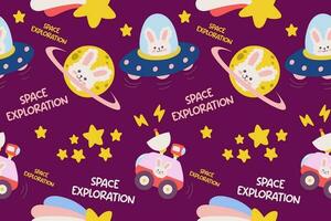 kawaii exterior espacio sin costura modelo antecedentes. linda cósmico galaxia temática para vestir, textil y envase papel vector