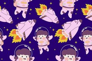 Kawaii Outer Space Seamless Pattern Background. Cute Cosmic Galaxy themed for apparel, textile and wrapping paper vector