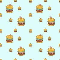 Cute Beef Burger Food Cartoon perfect seamless pattern background for wrapping paper, graphic print, fabric, textile or apparel vector