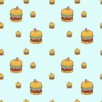 Cute Beef Burger Food Cartoon perfect seamless pattern background for wrapping paper, graphic print, fabric, textile or apparel vector