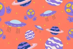 Kawaii Outer Space Seamless Pattern Background. Cute Cosmic Galaxy themed for apparel, textile and wrapping paper vector