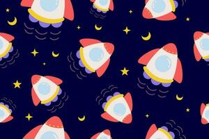 Kawaii Outer Space Seamless Pattern Background. Cute Cosmic Galaxy themed for apparel, textile and wrapping paper vector