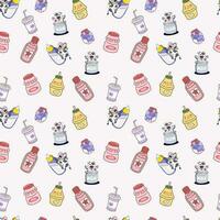 Cute Kawaii Seamless pattern with milk based drink and food object vector