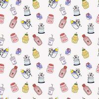 Cute Kawaii Seamless pattern with milk based drink and food object vector