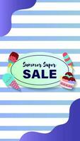 Summer sale social media story.  Vertical template post for reel promotion content vector