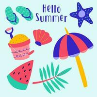 bundle of pop summertime cute sticker. Hand drawn enjoy summer cartoon doodle vector