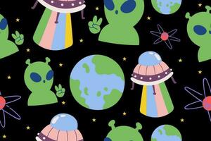 Kawaii Outer Space Seamless Pattern Background. Cute Cosmic Galaxy themed for apparel, textile and wrapping paper vector