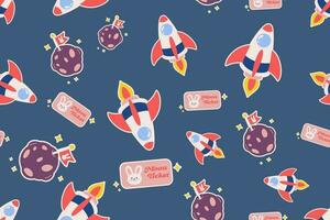 Kawaii Outer Space Seamless Pattern Background. Cute Cosmic Galaxy themed for apparel, textile and wrapping paper vector