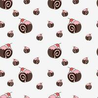 Cute Cake and bakery sweet Food Cartoon perfect seamless pattern background for wrapping paper, graphic print, fabric, textile or apparel vector