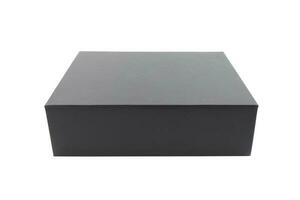 Black blank hard cardboard box isolated on white background photo