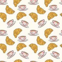 Cute Cake and bakery sweet Food Cartoon perfect seamless pattern background for wrapping paper, graphic print, fabric, textile or apparel vector