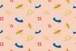 Kawaii Outer Space Seamless Pattern Background. Cute Cosmic Galaxy themed for apparel, textile and wrapping paper vector