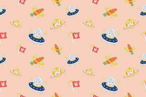 Kawaii Outer Space Seamless Pattern Background. Cute Cosmic Galaxy themed for apparel, textile and wrapping paper vector