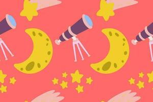 Kawaii Outer Space Seamless Pattern Background. Cute Cosmic Galaxy themed for apparel, textile and wrapping paper vector