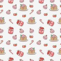 Cute Cake and bakery sweet Food Cartoon perfect seamless pattern background for wrapping paper, graphic print, fabric, textile or apparel vector