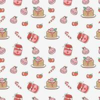 Cute Cake and bakery sweet Food Cartoon perfect seamless pattern background for wrapping paper, graphic print, fabric, textile or apparel vector