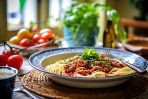 spaghetti with tomato sauce. . photo