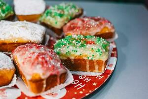 colorful biscuits. Christmas cakes background photo