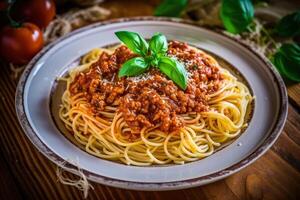 spaghetti with tomato sauce. . photo