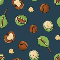 Seamless pattern with macadamia nuts. Design for fabric, textile, wallpaper, packaging. vector