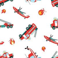 Firefighters. Seamless pattern with fire engines. Design for fabric, textile, wallpaper, packaging. vector