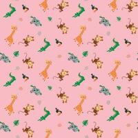 Seamless pattern with safari animals. Giraffe, crocodile, koala, monkey and toucan. Design for fabric, textile, wallpaper, packaging. vector