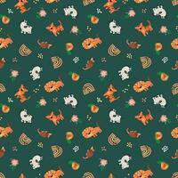 Seamless pattern with safari animals. Lion, tiger, zebra, turtle, armadillo. Design for fabric, textile, wallpaper, packaging. vector
