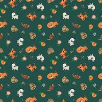 Seamless pattern with safari animals. Lion, tiger, zebra, turtle, armadillo. Design for fabric, textile, wallpaper, packaging. vector