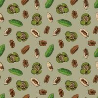 Seamless pattern with pecan nuts. Design for fabric, textile, wallpaper, packaging. vector