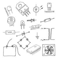 Set of details of microelectronics circuits. Vector black and white illustration