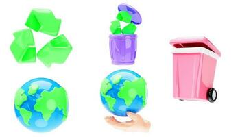 Set of 3d earth day icon, Environmental Conservation on isolated white background. 3d render illustration photo