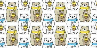 Bear seamless pattern vector honey polar bear family scarf isolated cartoon repeat wallpaper tile background illustration white brown