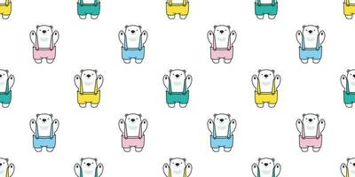 Bear seamless pattern vector polar bear bib overalls scarf isolated cartoon tile background repeat wallpaper illustration