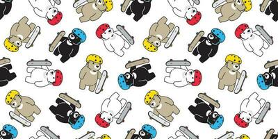 Bear seamless pattern skateboard vector polar bear skating helmet scarf isolated repeat wallpaper tile background cartoon illustration