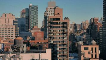 Establishing shot of modern cityscape high rise skyscrapers buildings in business district video