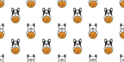 perro sin costura modelo francés buldog vector baloncesto deporte pelota bufanda aislado loseta antecedentes repetir fondo de pantalla ilustración garabatear