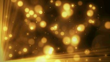 Gold particles abstract background with shining dust particles with flare bokeh on black background. Futuristic glittering in space. video