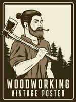 woodworking vintage poster template for print vector