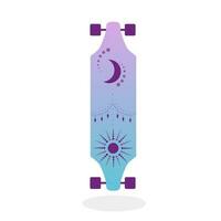 Skateboard with moon and stars in flat style. Vector illustration.