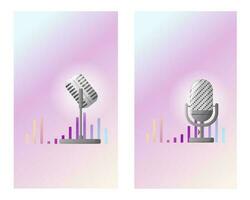 Cover for a podcast blog. Studio microphone, stereo headphones and sound track on a gradient background. EPS 10 vector