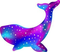 Cute cartoon whale with starry sky background.  silhouette of a whale with stars and Milky Way. Vector illustration.