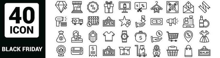 Vector black friday Line Outline Icon Set