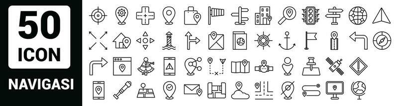 Vector navigasi Line Outline Icon Set