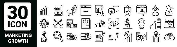 Vector market growth Line Outline Icon Set