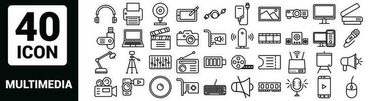 Vector multimedia Line Outline Icon Set