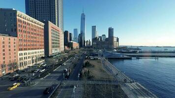 Cinematic aerial shot of real estate residential city buildings blocks video