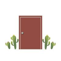 red door illustration vector with cactus