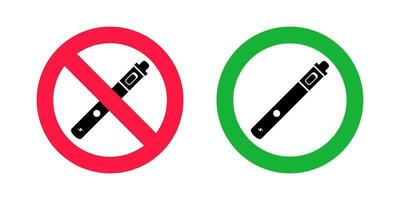 No vaping and vaping area signs. Red forbidden and green allowed circles signs vector