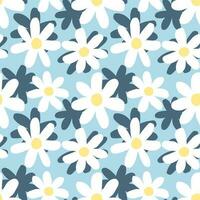 Chamomile seamless vector pattern on a blue background.Floral botanical abstract ornament.