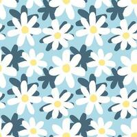 Chamomile seamless vector pattern on a blue background.Floral botanical abstract ornament.